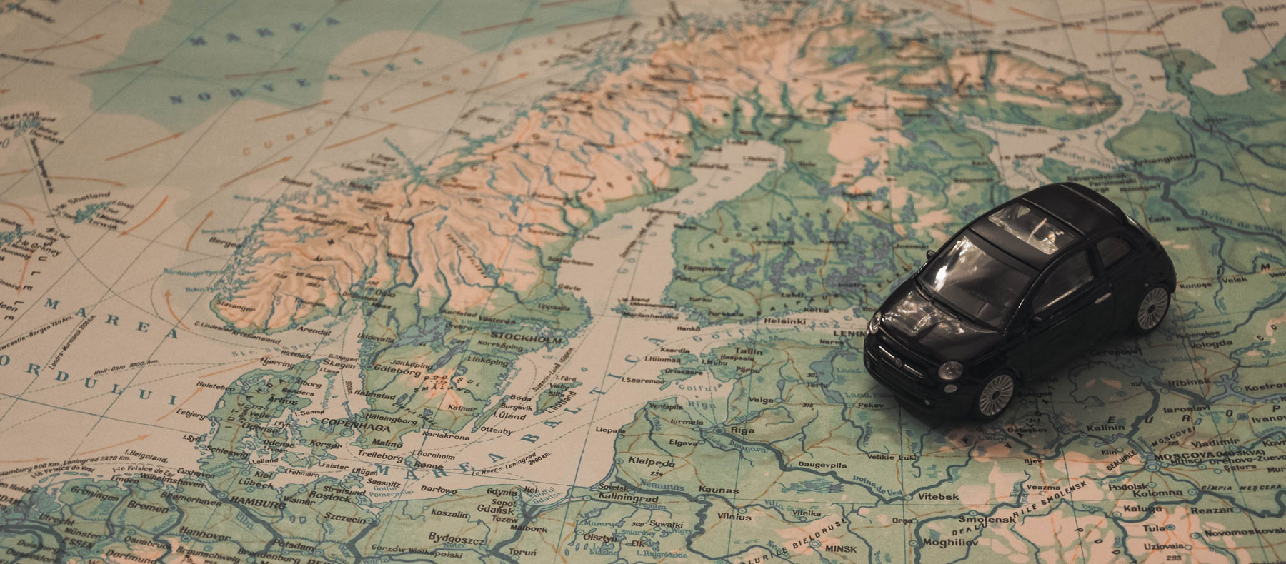 Telematics map with black toy car